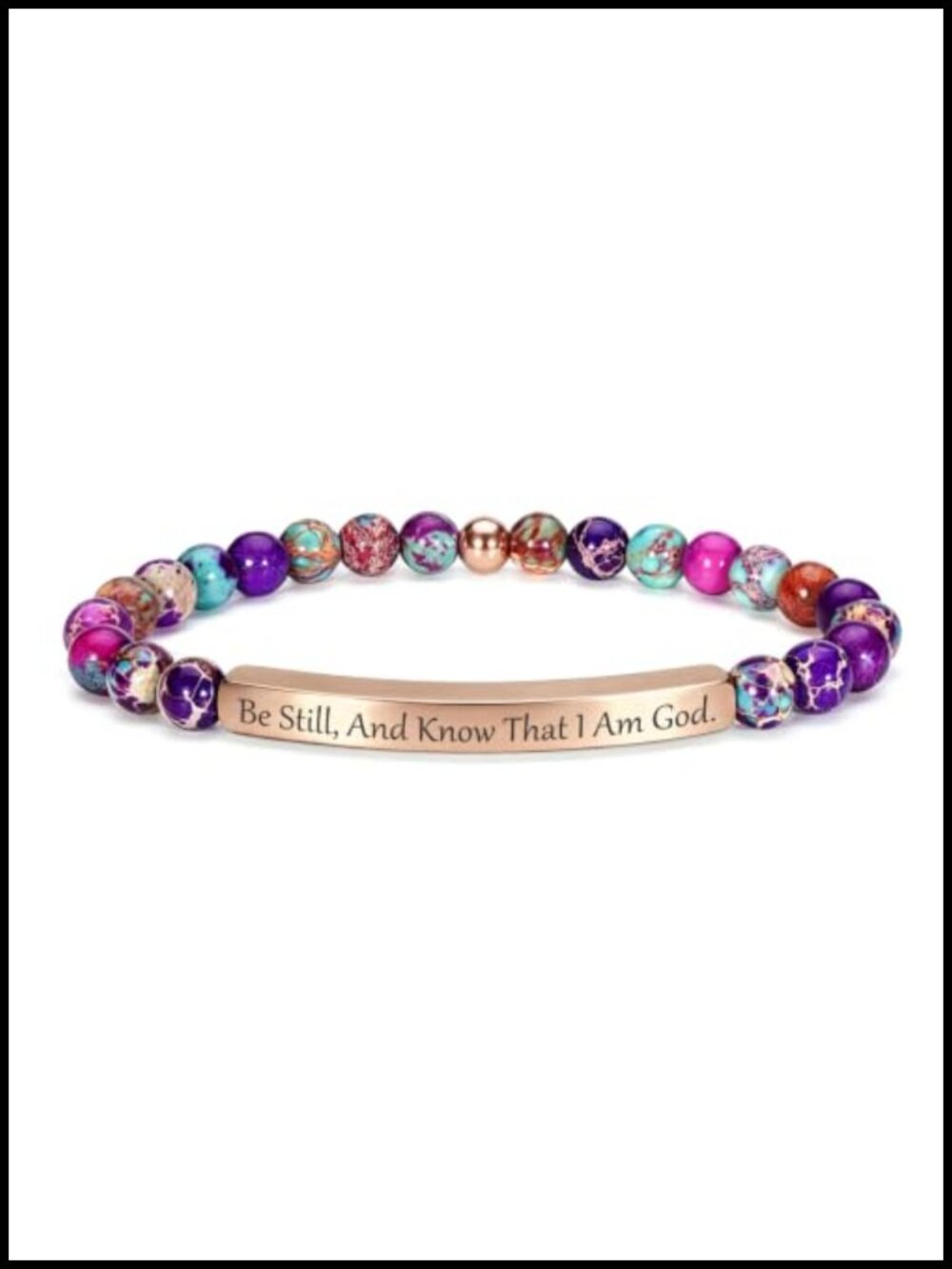 Imperial Jasper Christian Stretch Bracelet, 18K Gold Plated Bible Verse